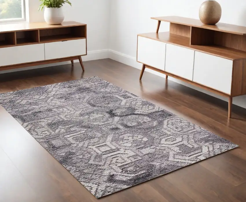 Gray and Ivory Wool Abstract Hand Tufted Area Rug Photo 1