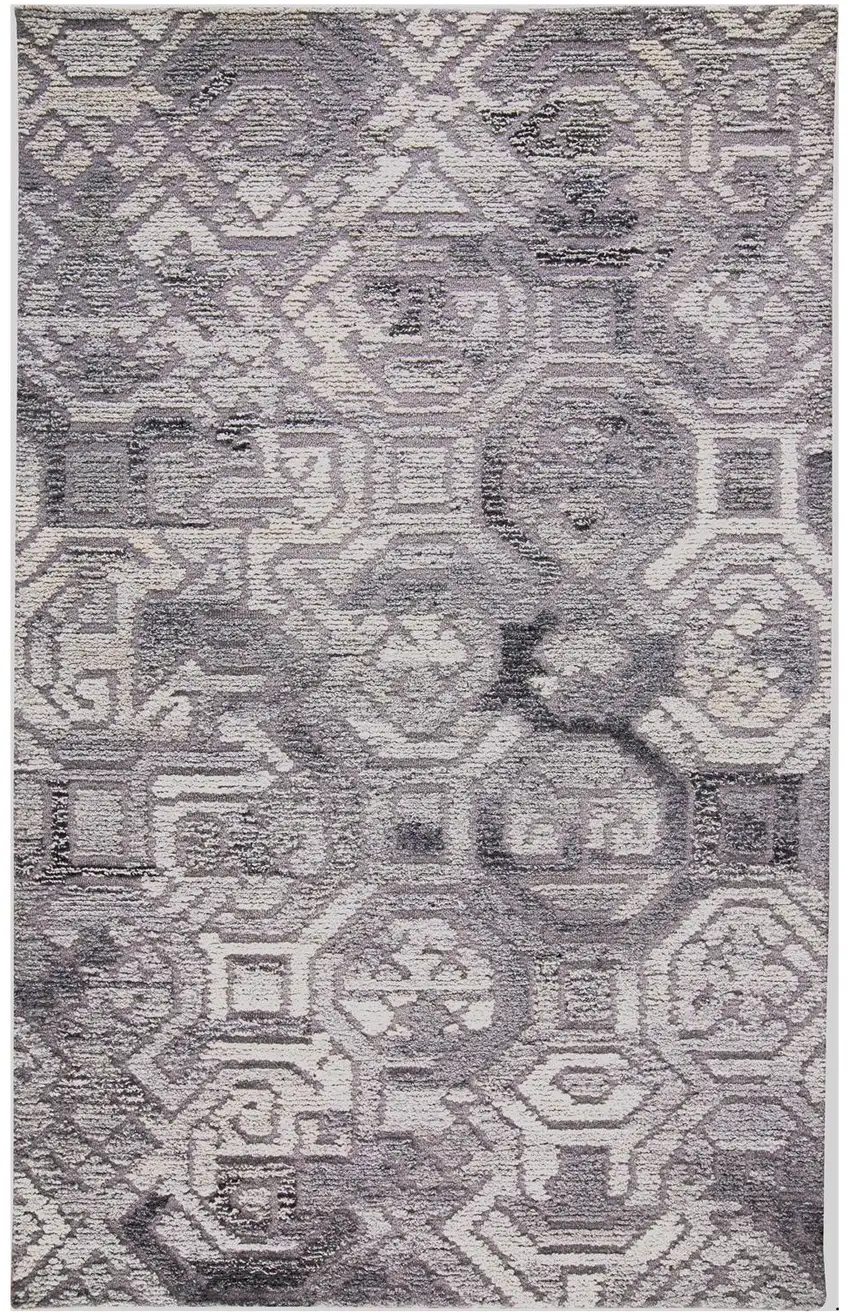 Gray and Ivory Wool Abstract Hand Tufted Area Rug Photo 2