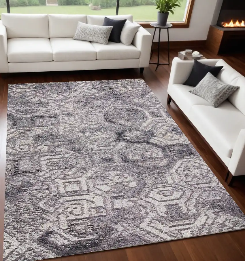 Gray and Ivory Wool Abstract Hand Tufted Area Rug Photo 1