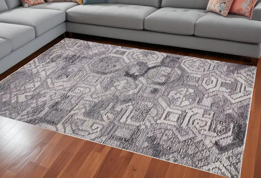 Gray and Ivory Wool Abstract Hand Tufted Area Rug Photo 1