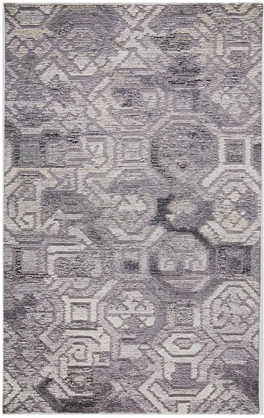 Gray and Ivory Wool Abstract Hand Tufted Area Rug Photo 2