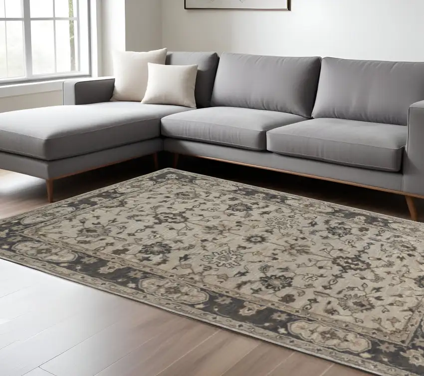 Gray Ivory And Taupe Wool Floral Tufted Handmade Stain Resistant Area Rug Photo 1