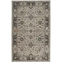 Photo of Gray Ivory And Taupe Wool Floral Tufted Handmade Stain Resistant Area Rug