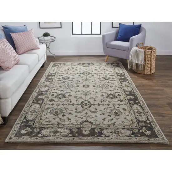 Gray Ivory And Taupe Wool Floral Tufted Handmade Stain Resistant Area Rug Photo 4