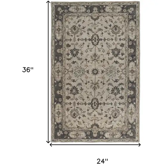 Gray Ivory And Taupe Wool Floral Tufted Handmade Stain Resistant Area Rug Photo 9