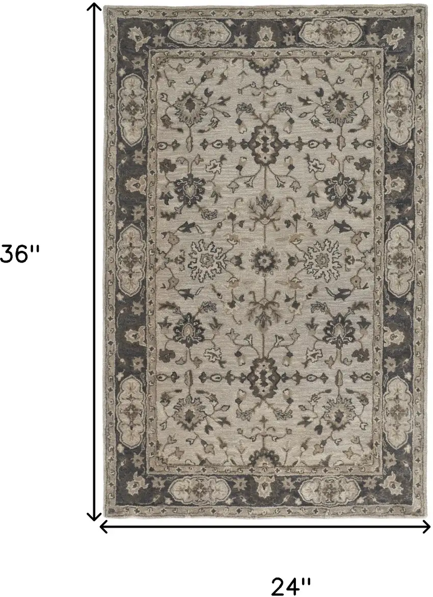 Gray Ivory And Taupe Wool Floral Tufted Handmade Stain Resistant Area Rug Photo 9