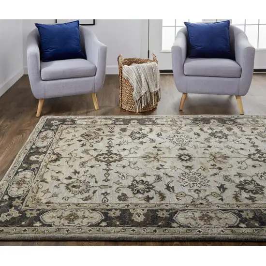 Gray Ivory And Taupe Wool Floral Tufted Handmade Stain Resistant Area Rug Photo 7