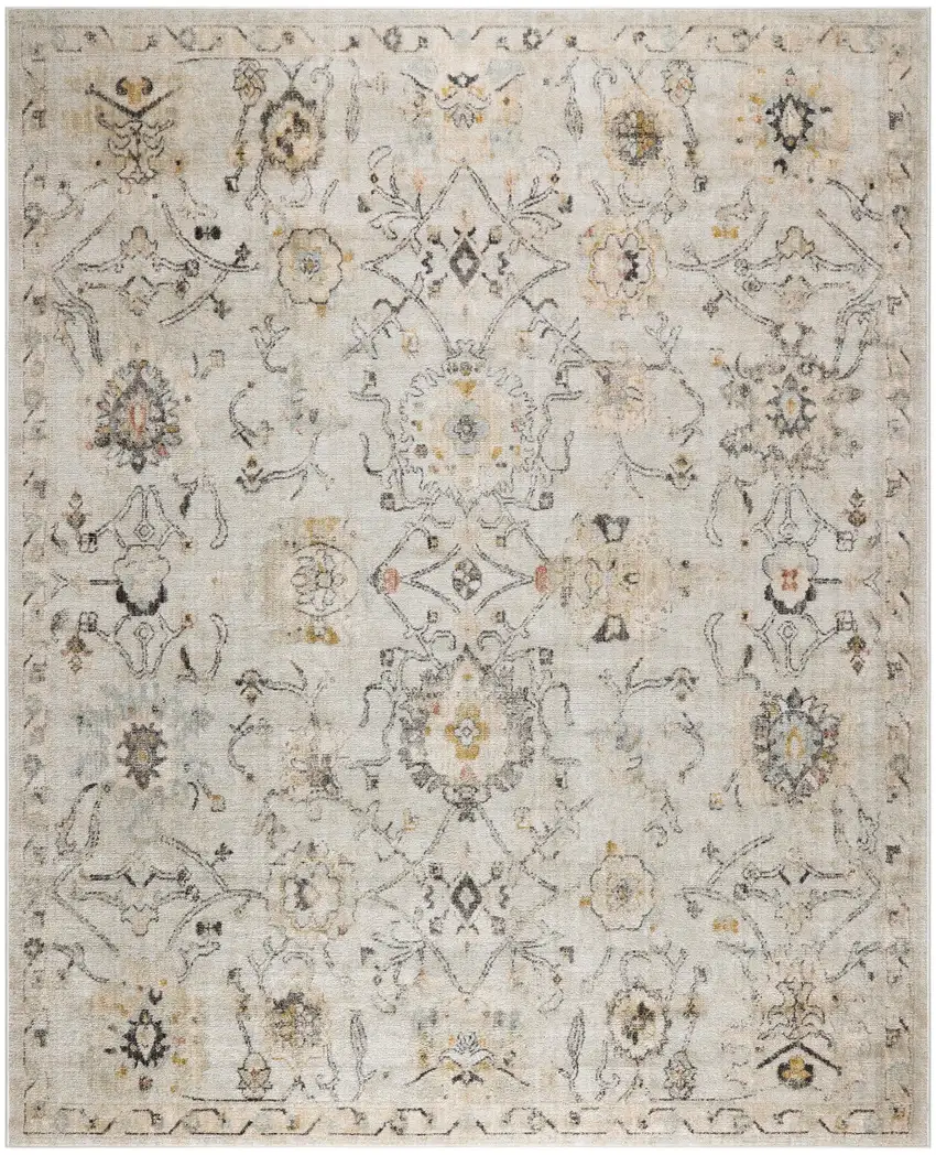 Gray Ivory And Yellow Floral Distressed Area Rug Photo 6