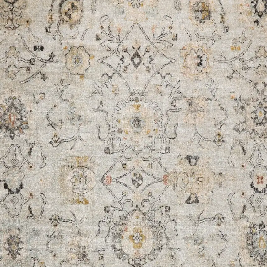 Gray Ivory And Yellow Floral Distressed Area Rug Photo 7