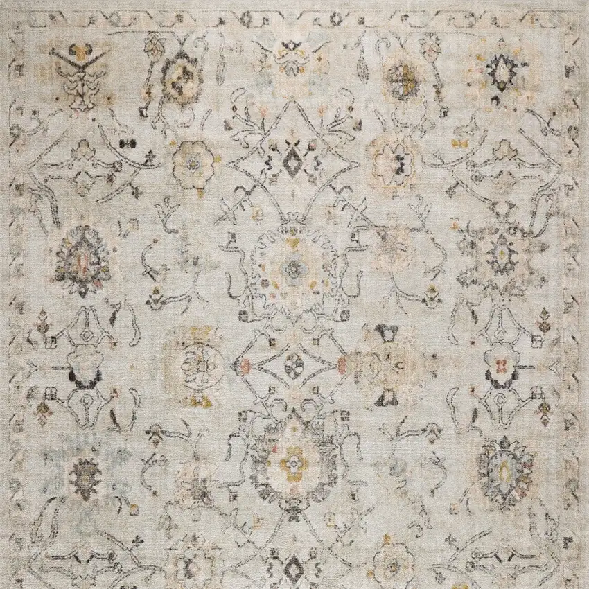 Gray Ivory And Yellow Floral Distressed Area Rug Photo 8