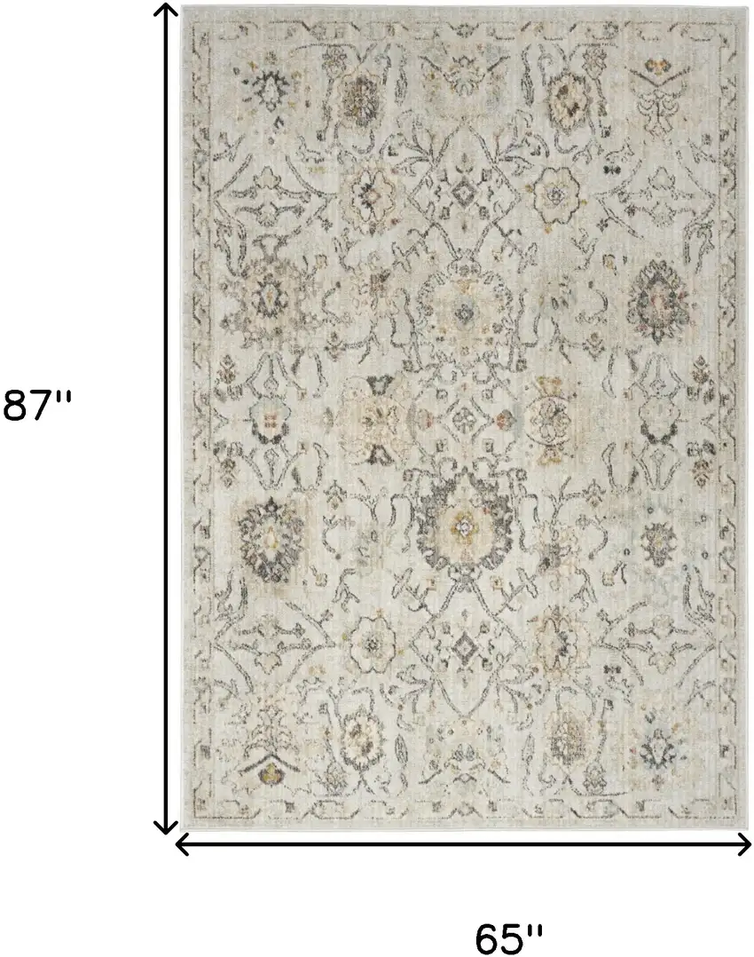 Gray Ivory And Yellow Floral Distressed Area Rug Photo 3
