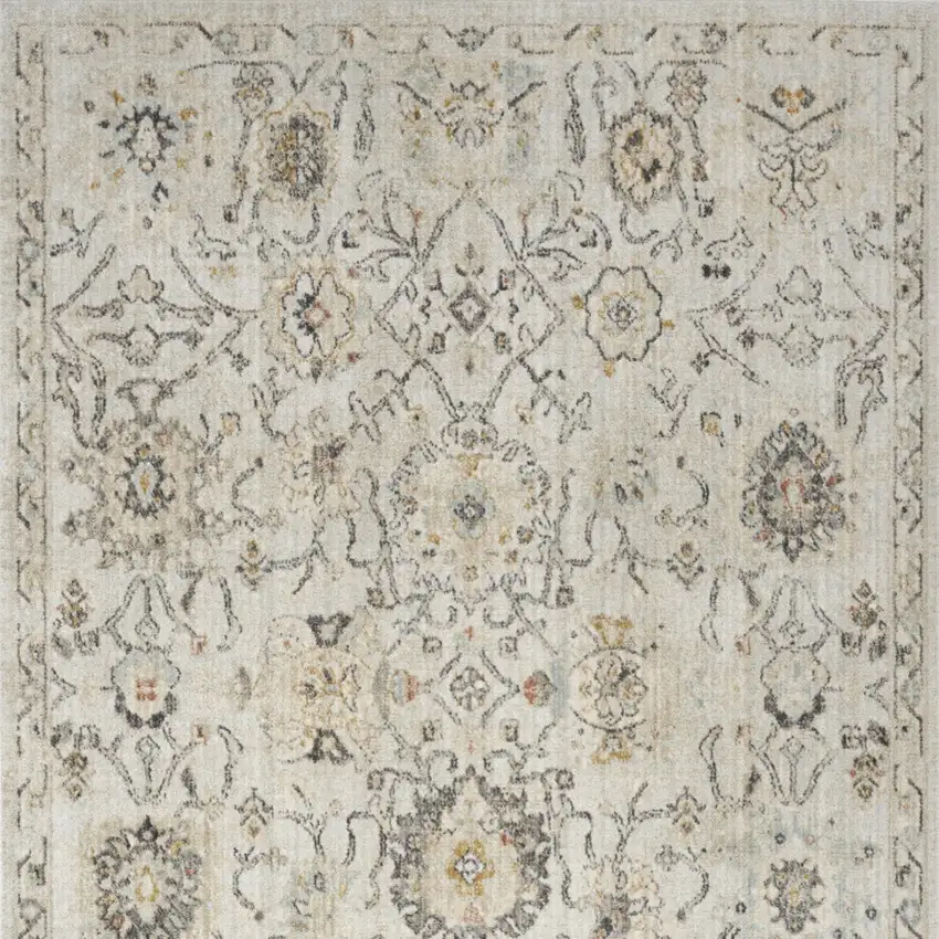 Gray Ivory And Yellow Floral Distressed Area Rug Photo 9