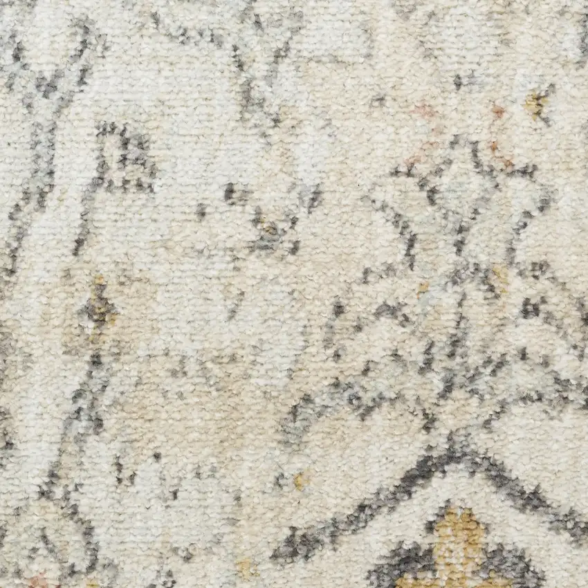 Gray Ivory And Yellow Floral Distressed Area Rug Photo 3