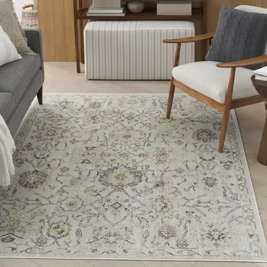 Gray Ivory And Yellow Floral Distressed Area Rug Photo 5