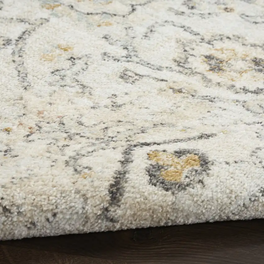 Gray Ivory And Yellow Floral Distressed Area Rug Photo 9