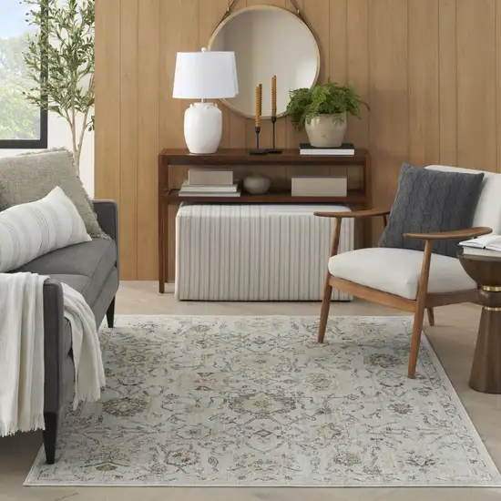 Gray Ivory And Yellow Floral Distressed Area Rug Photo 6