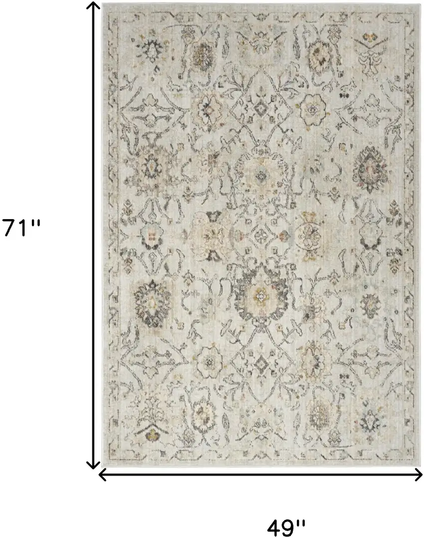 Gray Ivory And Yellow Floral Distressed Area Rug Photo 3