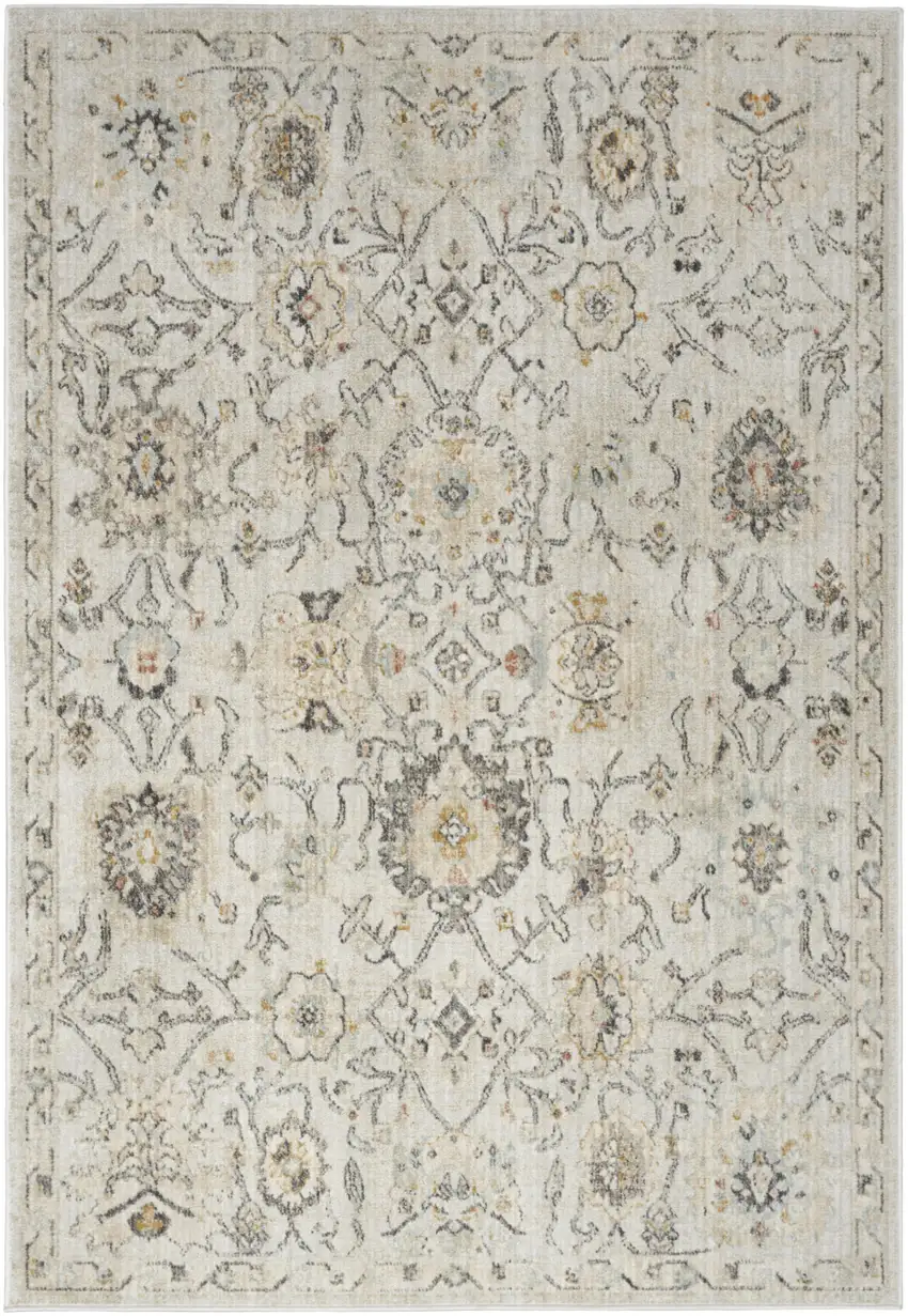 Gray Ivory And Yellow Floral Distressed Area Rug Photo 7