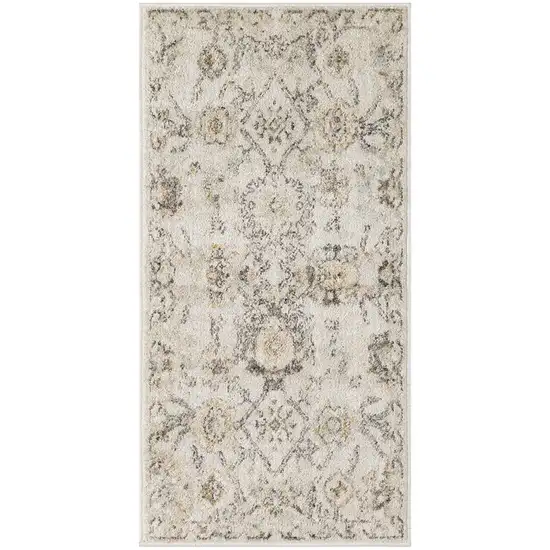 Gray Ivory And Yellow Floral Distressed Area Rug Photo 2