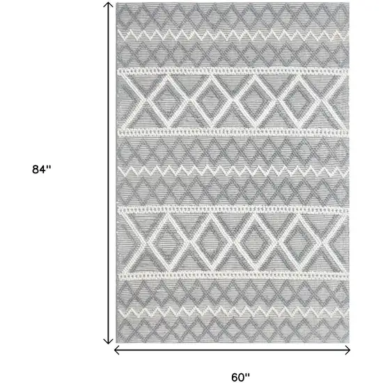 Gray and Ivory Geometric Handmade Area Rug Photo 3