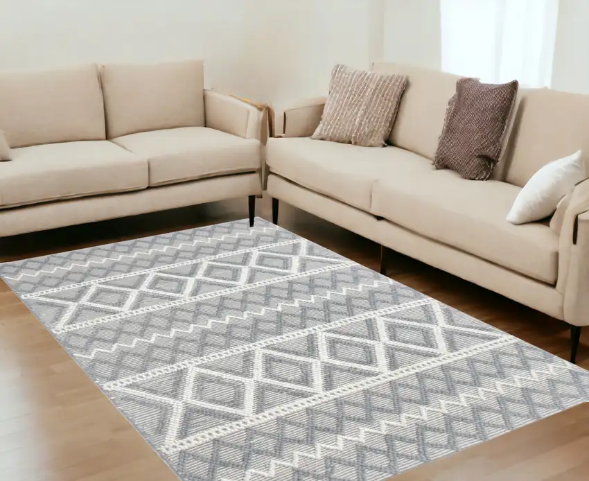 Gray Geometric Dhurrie Area Rug Photo 1
