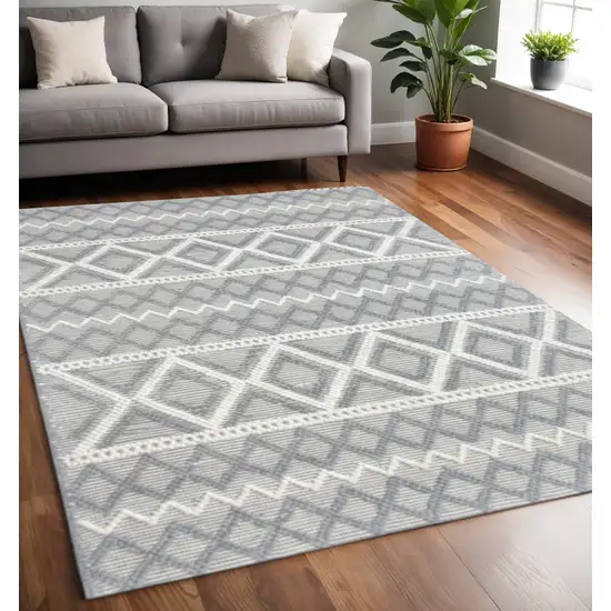 Gray and Ivory Geometric Handmade Area Rug Photo 1