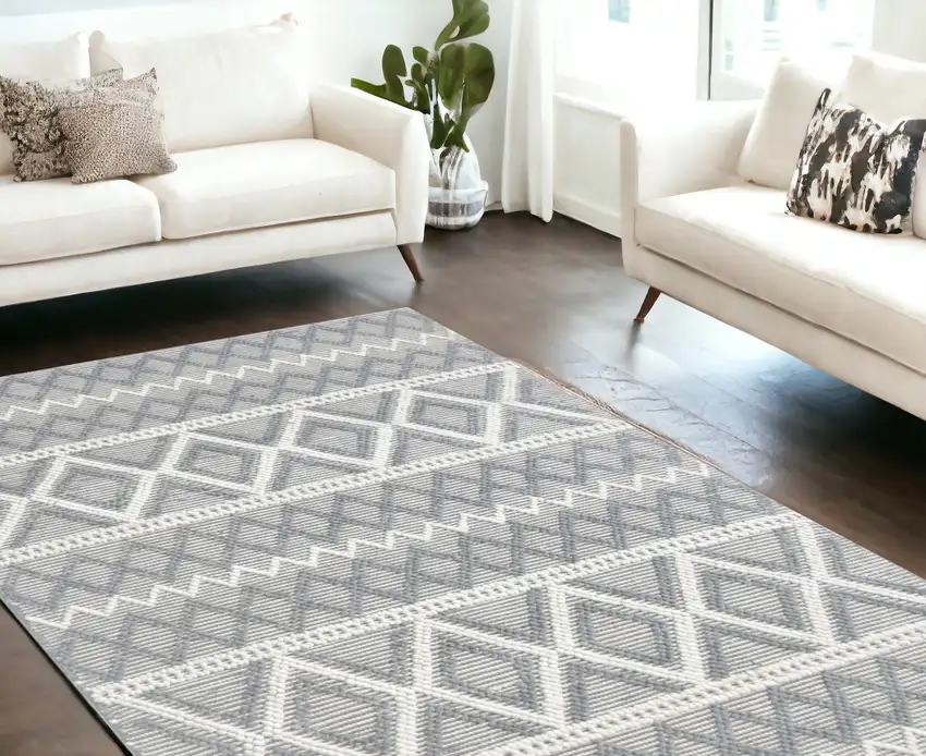 Gray Geometric Dhurrie Area Rug Photo 1