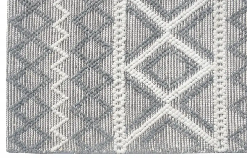 Gray and Ivory Geometric Handmade Area Rug Photo 8