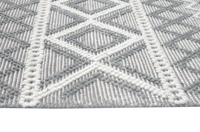 Gray and Ivory Geometric Handmade Area Rug Photo 4