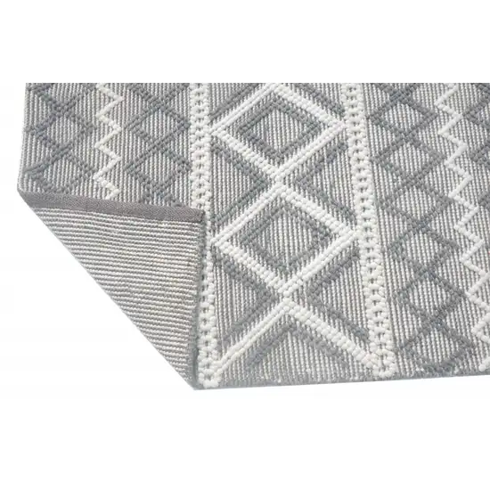 Gray and Ivory Geometric Handmade Area Rug Photo 3