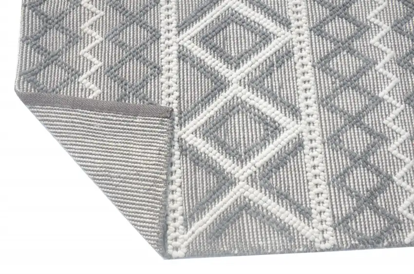 Gray and Ivory Geometric Handmade Area Rug Photo 3
