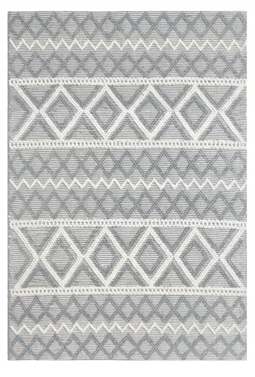 Gray and Ivory Geometric Handmade Area Rug Photo 1