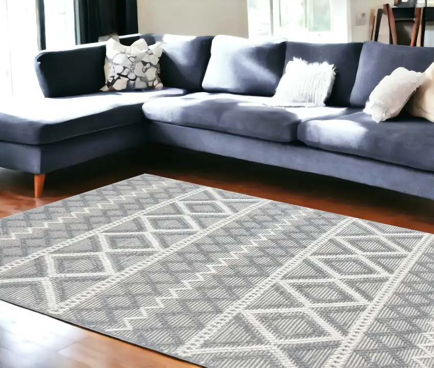 Gray Geometric Dhurrie Area Rug Photo 1