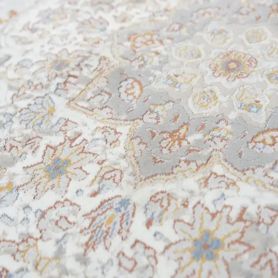 Gray Ivory Red Orange And Blue Medallion Area Rug Photo 4