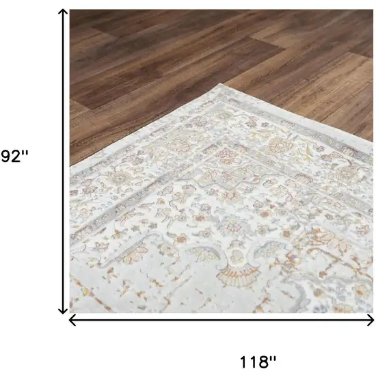 Gray Ivory Red Orange And Blue Medallion Area Rug Photo 5
