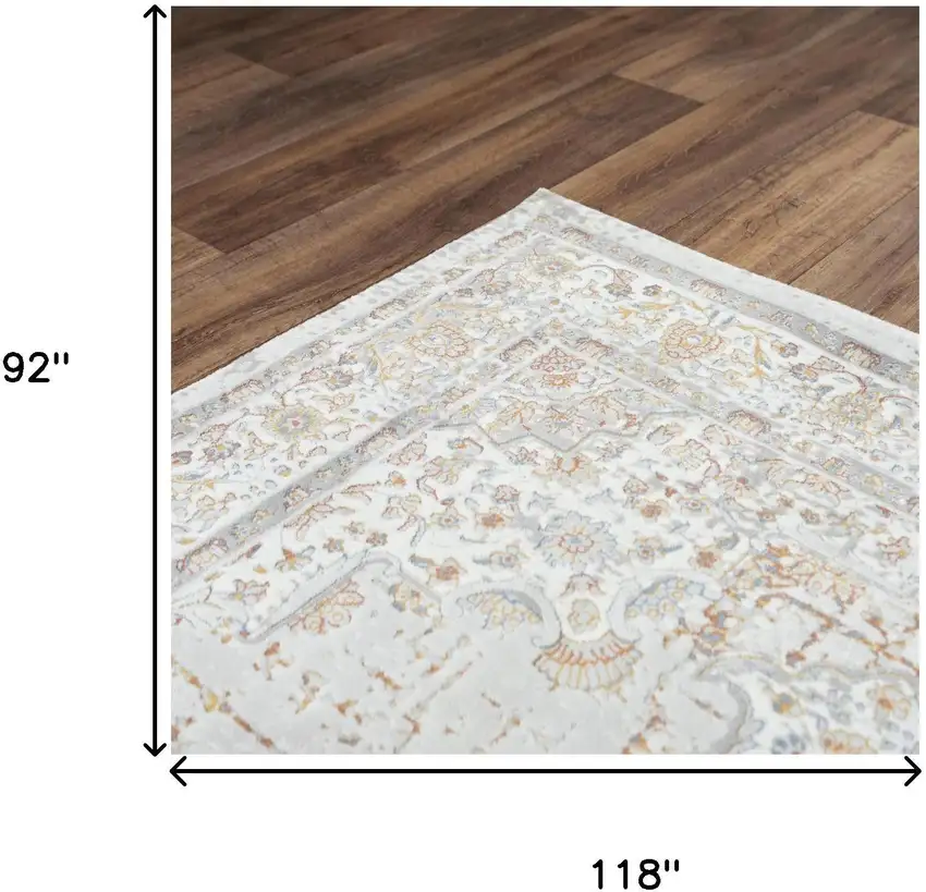 Gray Ivory Red Orange And Blue Medallion Area Rug Photo 5