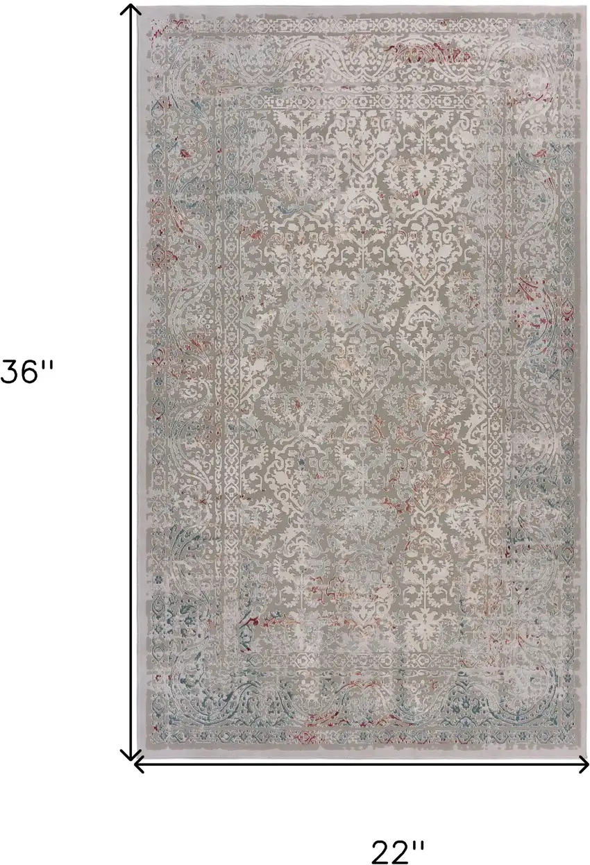 Gray Ivory Slate Blue And Wine Red Abstract Distressed Stain Resistant Area Rug Photo 8
