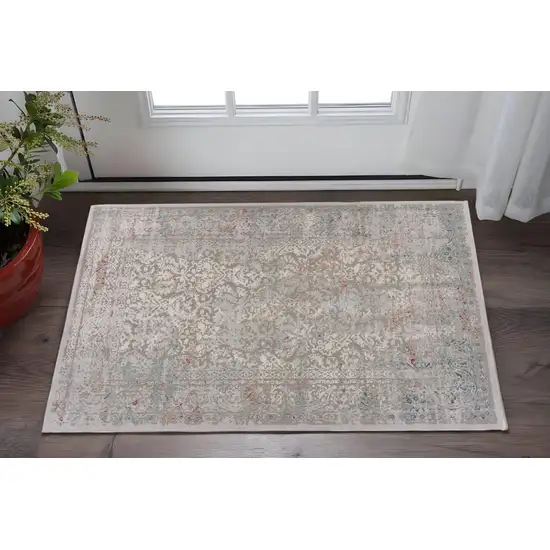 Gray Ivory Slate Blue And Wine Red Abstract Distressed Stain Resistant Area Rug Photo 1