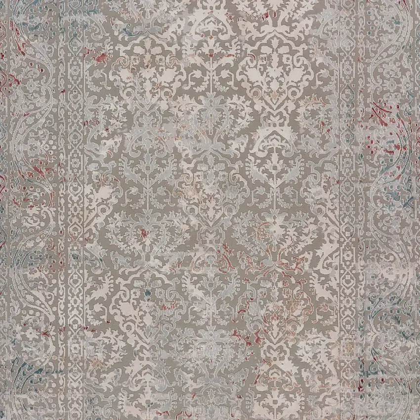 Gray Ivory Slate Blue And Wine Red Abstract Distressed Stain Resistant Area Rug Photo 3