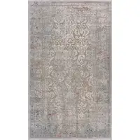 Photo of Gray Ivory Slate Blue And Wine Red Abstract Distressed Stain Resistant Area Rug