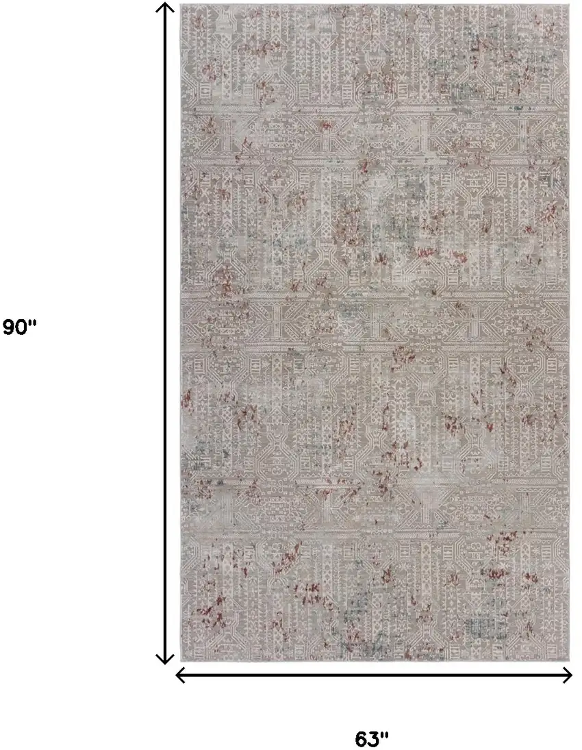 Gray Ivory Slate Blue And Wine Red Geometric Stain Resistant Area Rug Photo 6