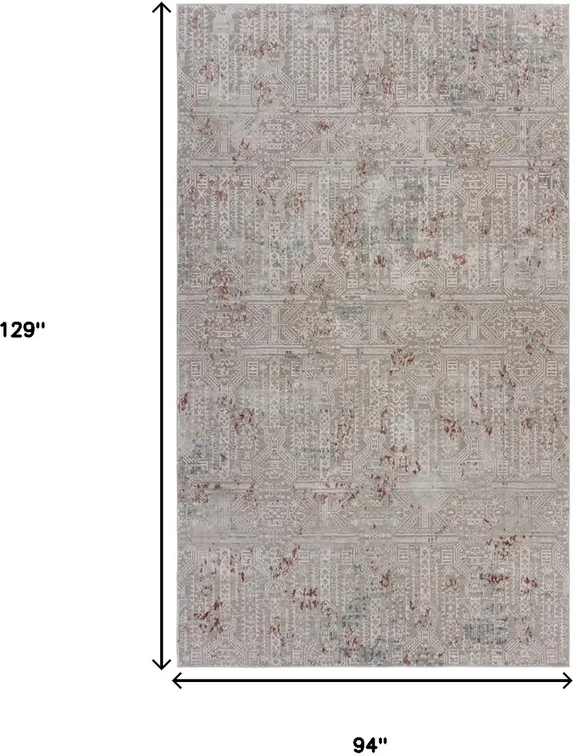 Gray Ivory Slate Blue And Wine Red Geometric Stain Resistant Area Rug Photo 6