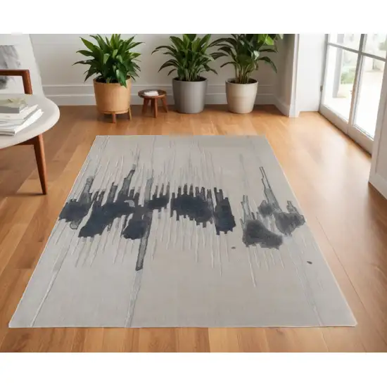 Gray Ivory and Blue Abstract Hand Tufted Area Rug Photo 1