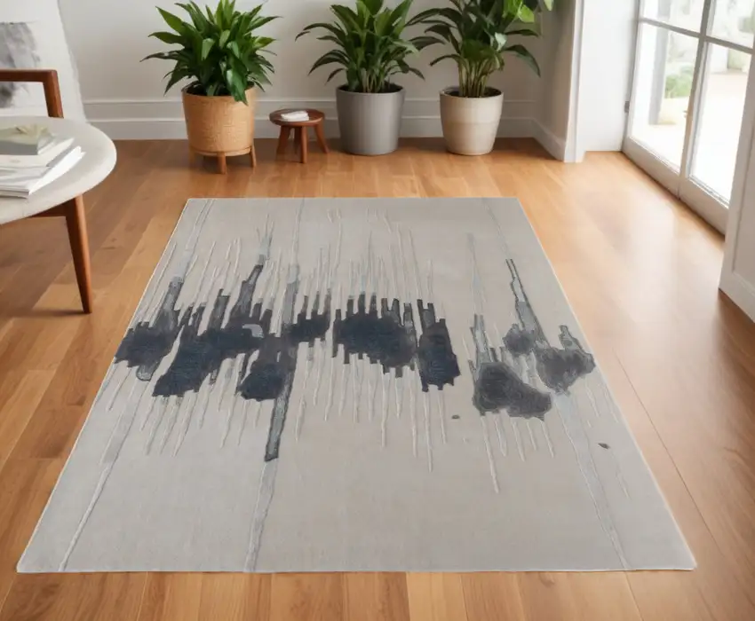 Gray Ivory and Blue Abstract Hand Tufted Area Rug Photo 1
