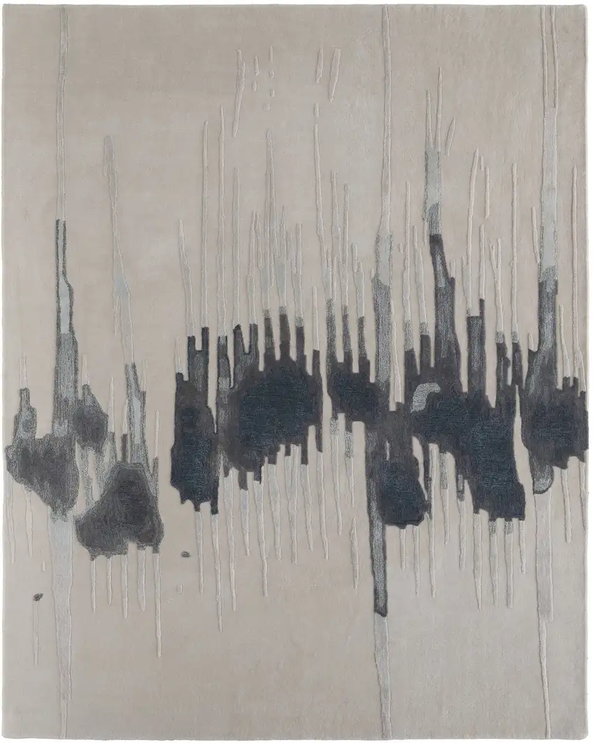 Gray Ivory and Blue Abstract Hand Tufted Area Rug Photo 4