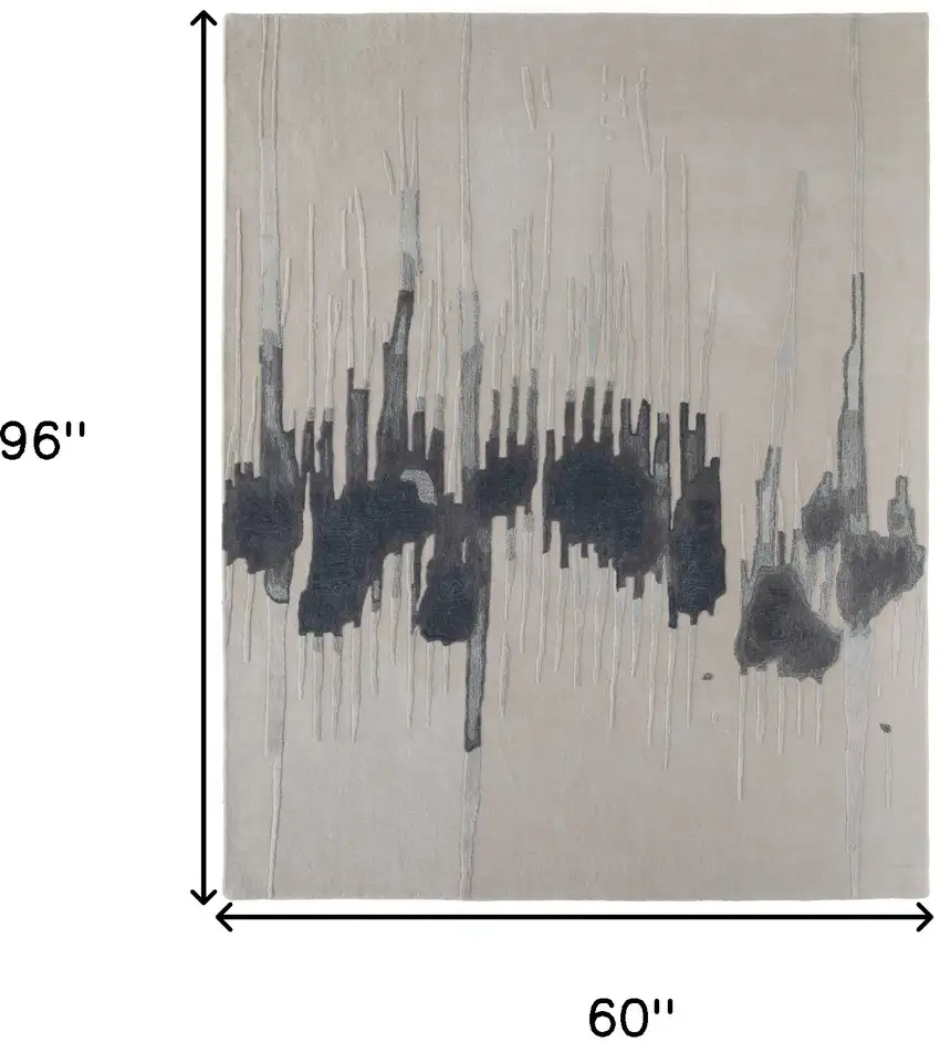 Gray Ivory and Blue Abstract Hand Tufted Area Rug Photo 3