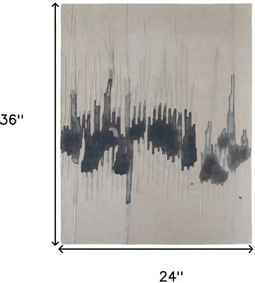 Gray Ivory and Blue Abstract Hand Tufted Area Rug Photo 3