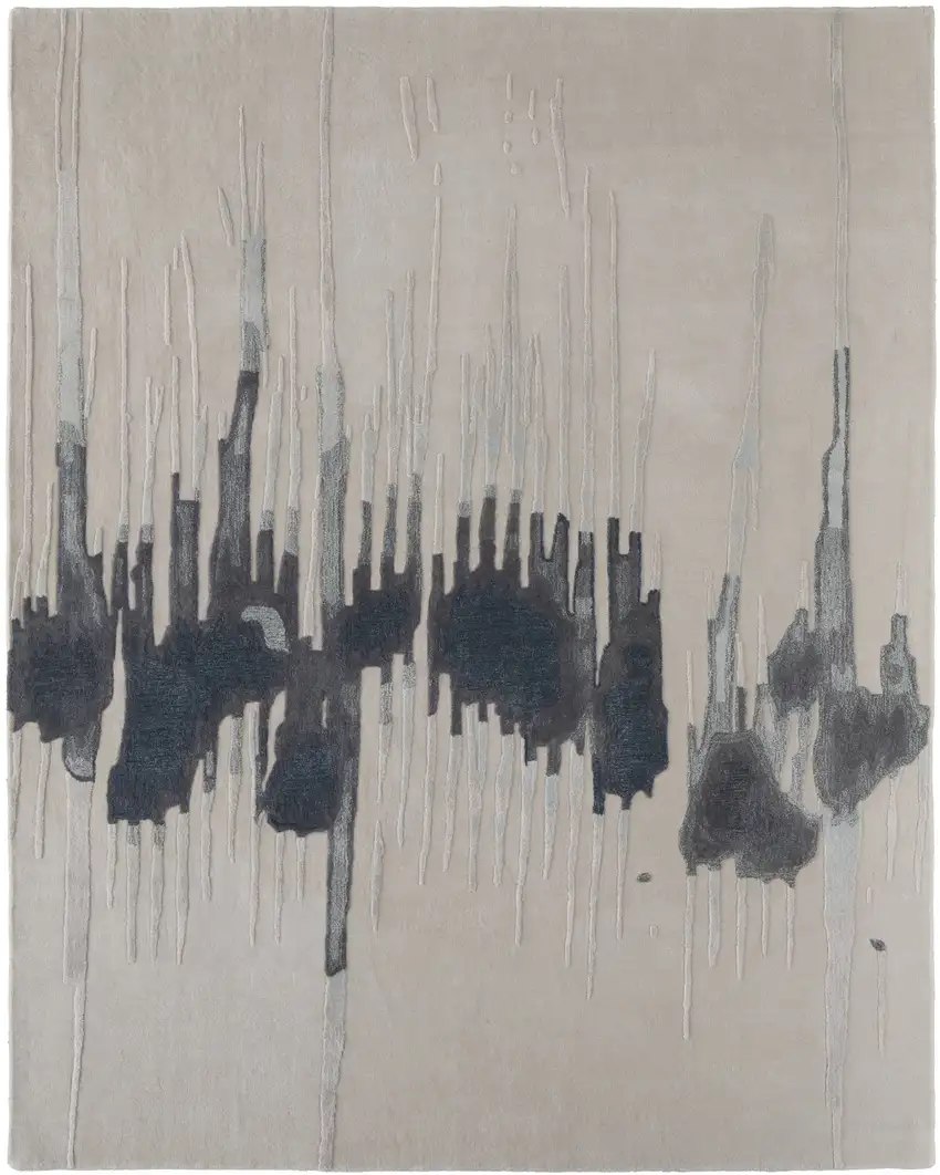 Gray Ivory and Blue Abstract Hand Tufted Area Rug Photo 2