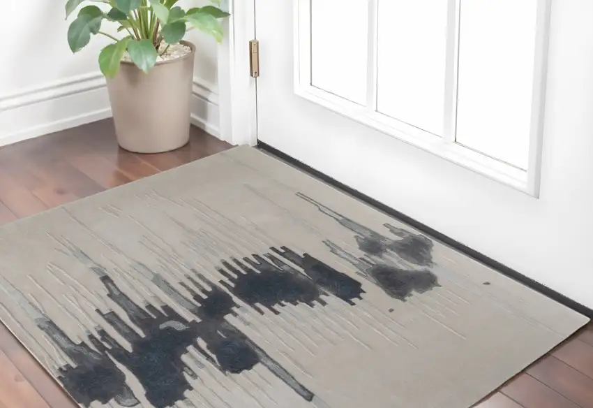 Gray Ivory and Blue Abstract Hand Tufted Area Rug Photo 1