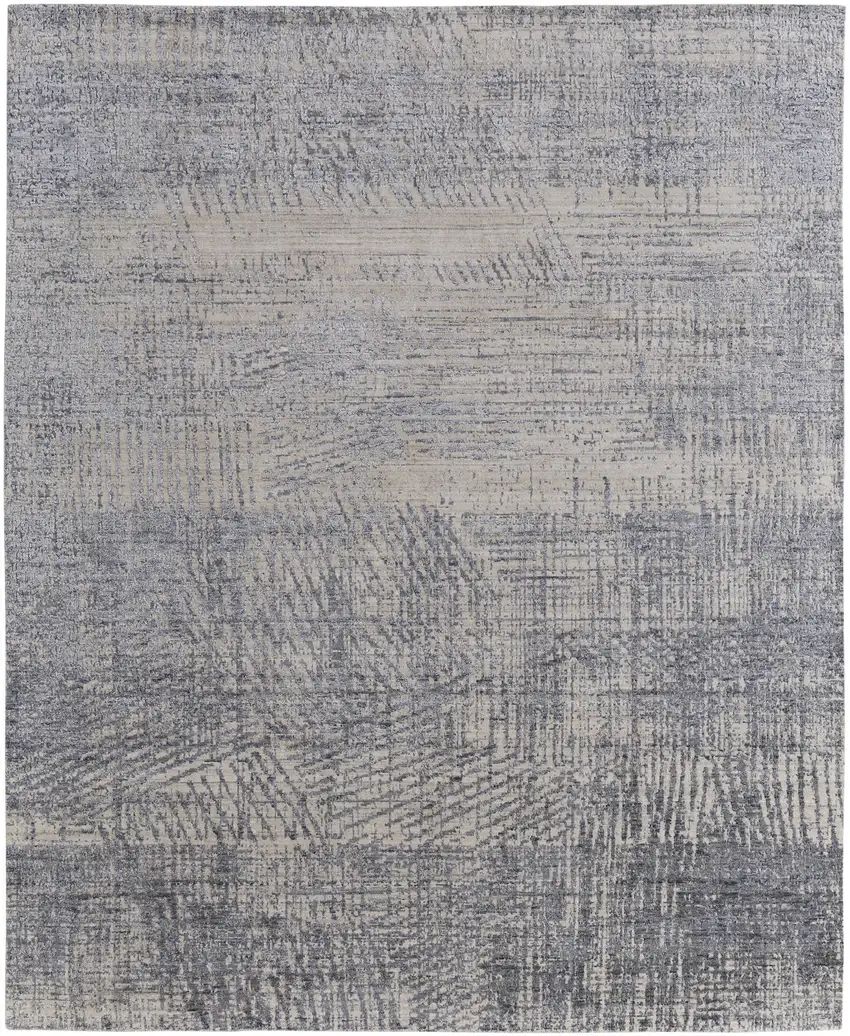 Gray Ivory and Blue Abstract Hand Woven Worn Faded Area Rug Photo 5